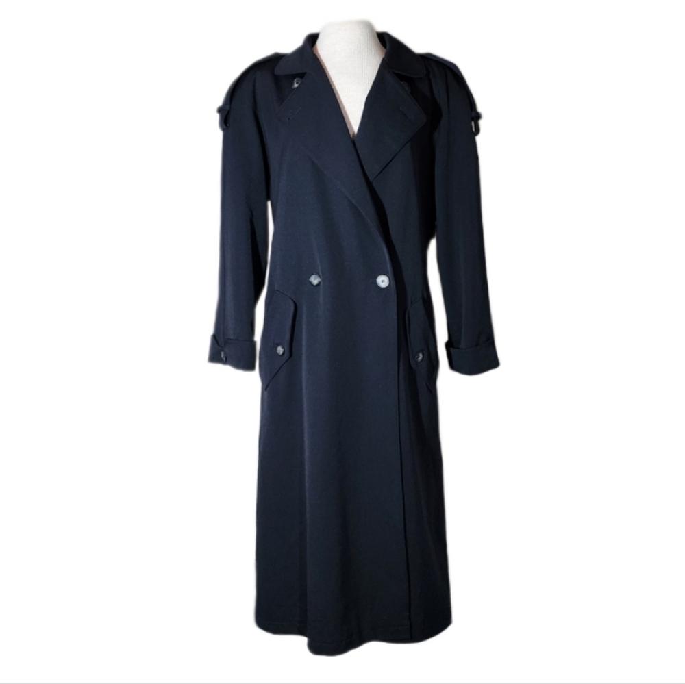 Evan-Picone Coat Double Breasted 100% Wool Trench Black Size L - Picture 6 of 16